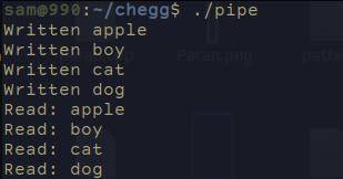 Create a program which will input data into a pipe one character at a time. Count the number of char