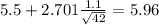 5.5+2.701\frac{1.1}{\sqrt{42}}=5.96