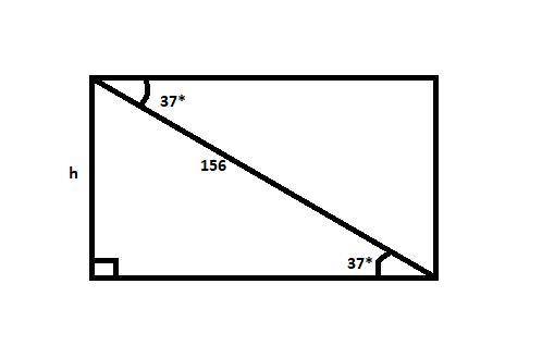 A TV screen has a diagonal length of 156cm, the angle in the top corner is 37º. Calculate the height