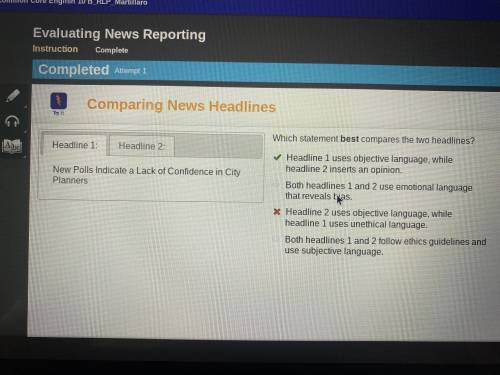 Comparing News Headlines Headline 1:New Polls Indicate a Lack of Confidence in City Planners Headlin