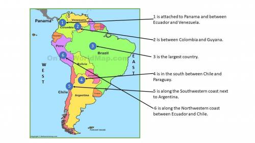 Analyze the map below and answer the question that follows. A political map of South America. Countr