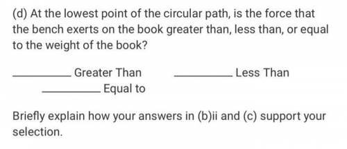 Derive an algebraic equation for the vertical force that the bench exerts on the book at the lowest