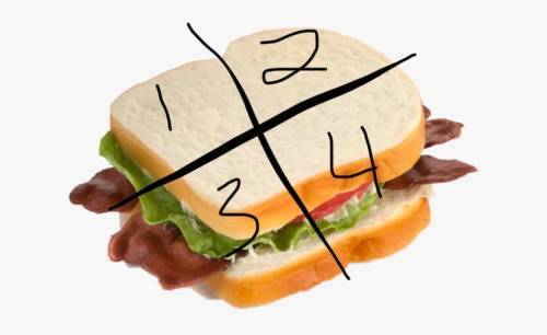 Mr. Diaz wants to cut a sandwich into fourths to share with his family Drawn Lines in the Square to
