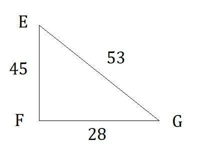 Given triangle EFG shown below, state the value of the cosine of angle G the hypotenuse which is als