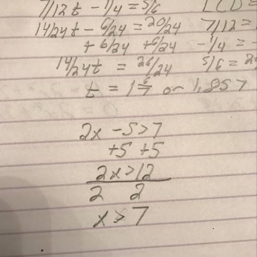 What is 2x – 5 >  7 inequality subject