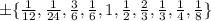 \pm \{\frac{1}{12},\frac{1}{24}, \frac{3}{6}, \frac{1}{6}, 1, \frac{1}{2}, \frac{2}{3}, \frac{1}{3},\frac{1}{4},\frac{1}{8} \}