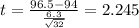 t=\frac{96.5-94}{\frac{6.3}{\sqrt{32} } }=2.245