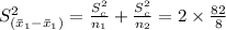 S^2_{(\bar {x}_1-\bar {x}_1)} = \frac{S^2_c}{n_1}+\frac{S^2_c}{n_2}  =2\times \frac{82}{8}