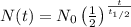 N(t) = N_0 \left (\frac{1}{2}  \right )^{\frac{t}{t_{1/2}}}