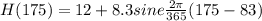 H(175)=12+8.3 sine \frac{2 \pi}{365}(175-83)