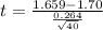 t= \frac{1.659-1.70 }{\frac{0.264}{\sqrt{40} } }
