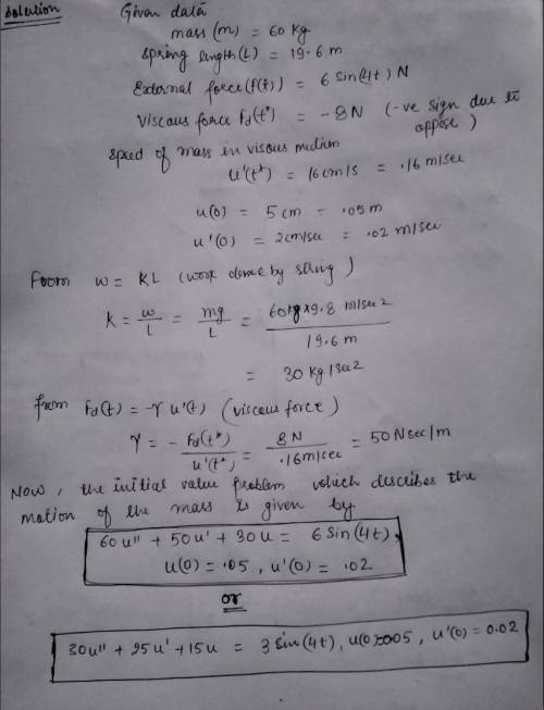 Find the corresponding initial value problem of the following spring-mass systems, that if solved, w