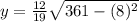 y=\frac{12}{19}\sqrt{361-(8)^{2}}