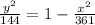 \frac{y^{2}}{144}=1-\frac{x^{2}}{361}