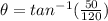 \theta = tan^{-1} (\frac{50}{120})