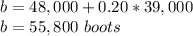 b= 48,000 +0.20*39,000\\b=55,800\ boots