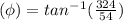 (\phi) = tan^-^1(\frac{324}{54})