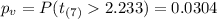 p_v =P(t_{(7)}2.233)=0.0304
