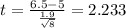 t=\frac{6.5-5}{\frac{1.9}{\sqrt{8}}}=2.233