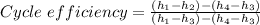 Cycle \ efficiency = \frac{(h_1-h_2)-(h_4-h_3)}{(h_1-h_3)-(h_4-h_3)}