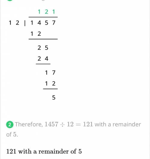 1457 divided by 12 Using long division to solve the following question