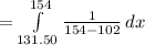 =\int\limits^{154}_{131.50} {\frac{1}{154-102}} \, dx