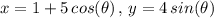 x=1+5 \,cos(\theta)\,,\,y=4\,sin(\theta)