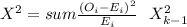 X^2= sum \frac{(O_i-E_i)^2}{E_i} ~~X^2_{k-1}