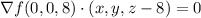 \nabla f(0,0,8)\cdot(x,y,z-8)=0