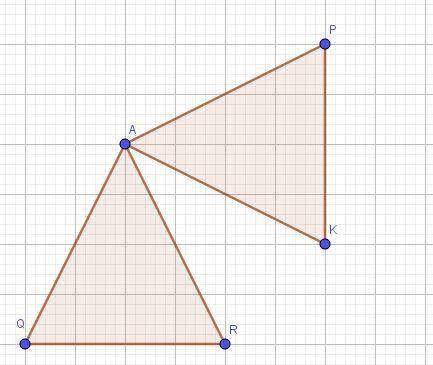 Triangles A Q R and A K P share point A. Triangle A Q R is rotated up and to the right for form tria