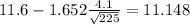 11.6-1.652\frac{4.1}{\sqrt{225}}=11.148