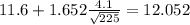 11.6+1.652\frac{4.1}{\sqrt{225}}=12.052