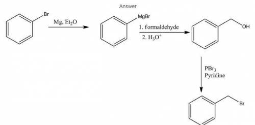 Bromobenzene is converted to a compound with the molecular formula C7H7Br in the reaction scheme bel