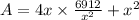 A=4x\times \frac{6912}{x^2}+x^2