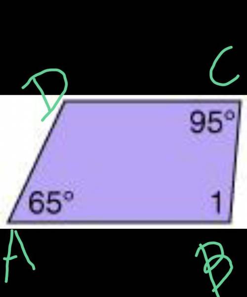 In the trapezoid, what is the measure of 1?  85° 115° 90°