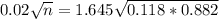 0.02\sqrt{n} = 1.645\sqrt{0.118*0.882}
