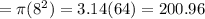 = \pi (8^{2}) = 3.14(64) = 200.96