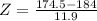 Z = \frac{174.5 - 184}{11.9}