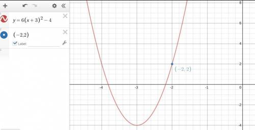 A quadratic function has an equation of f(x) = a(x + 3)2 – 4 and goes through the point (-2, 2). Wha