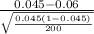 \frac{0.045 -0.06}{{\sqrt{\frac{0.045(1-0.045)}{200} } } } }