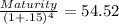 \frac{Maturity}{(1 + .15)^{4} } = 54.52