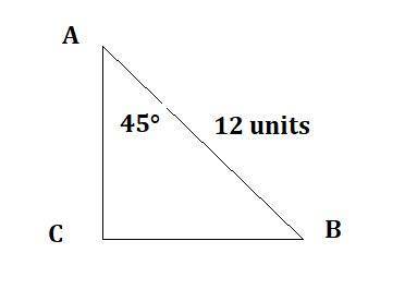 In the right triangle shown, m\angle A=45\degreem∠A=45°m, angle, A, equals, 45, degree and AB = 12AB
