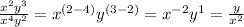 \frac{x^2y^3}{x^4y^2} =x^{(2-4)}y^{(3-2)}=x^{-2}y^1=\frac{y}{x^2}