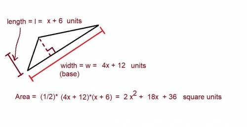 A triangle has a base of 4x+12 and a height of x+6 what is the area