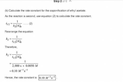 The saponification (hydrolysis) of ethyl acetate occurs according to the stoichiometric relation CH