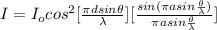 I = I_o cos^2 [\frac{\pi d sin \theta}{\lambda} ][\frac{sin (\pi a sin \frac{\theta}{\lambda } )}{\pi a sin \frac{\theta}{\lambda} } ]