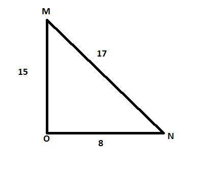 In ΔMNO, the measure of ∠O=90°, MO = 15, ON = 8, and NM = 17. What ratio represents the cosine of ∠N