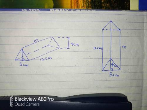 Alfreda made a container shaped like a triangular prism, as shown in the diagram. What is the volume