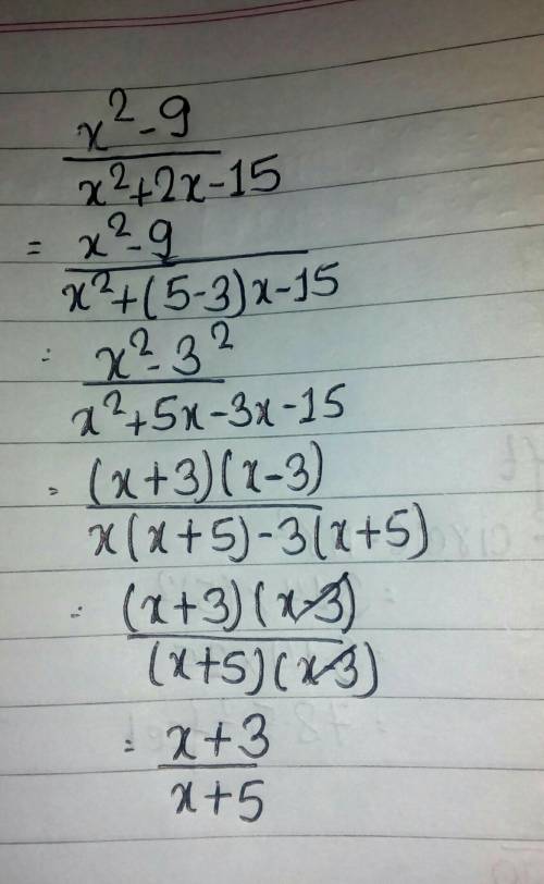 Question 10. Simplify the expression. (x^2 - 9)/(x^2 + 2x - 15) A 3/(2x + 5) B (x + 3)/(x + 5) C (x