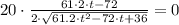 20\cdot \frac{61 \cdot 2\cdot t -72}{2\cdot \sqrt{61.2\cdot t^{2}-72\cdot t+36}} = 0